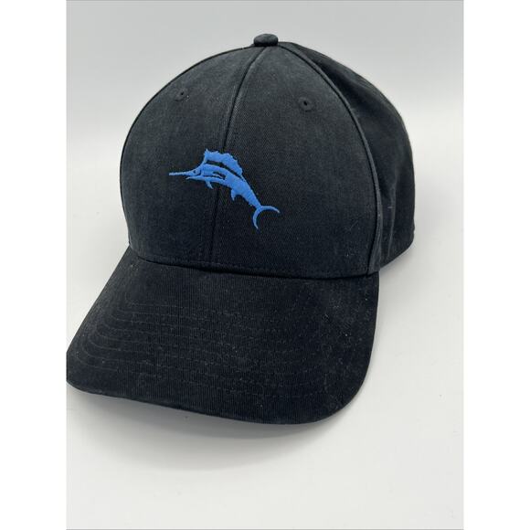 Tommy Bahama Dark Charcoal Grey baseball hat cap adjustable Hat blue Marlin EUC - Picture 1 of 7